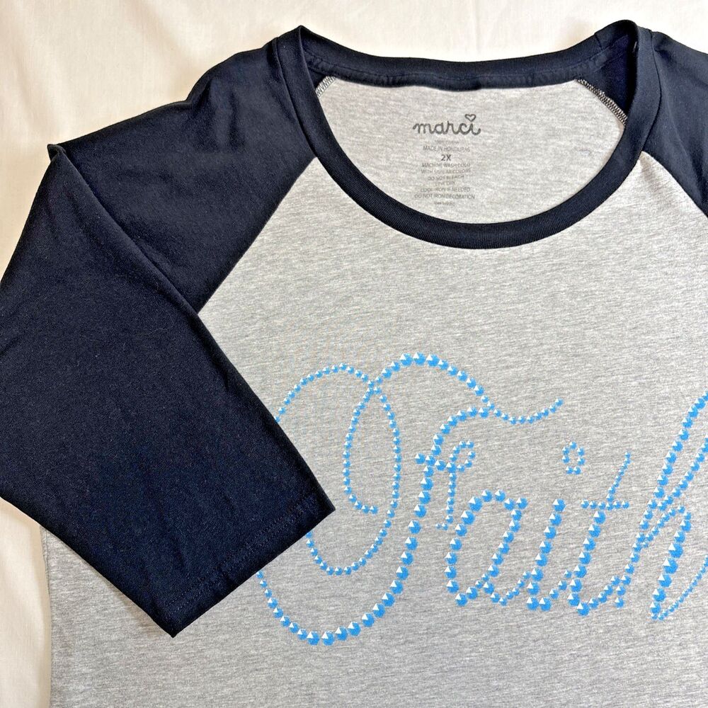 Marci Top Jersey Woman’s 3/4 sleeve “Faith" Gray Black women's  Plus Size 2XL